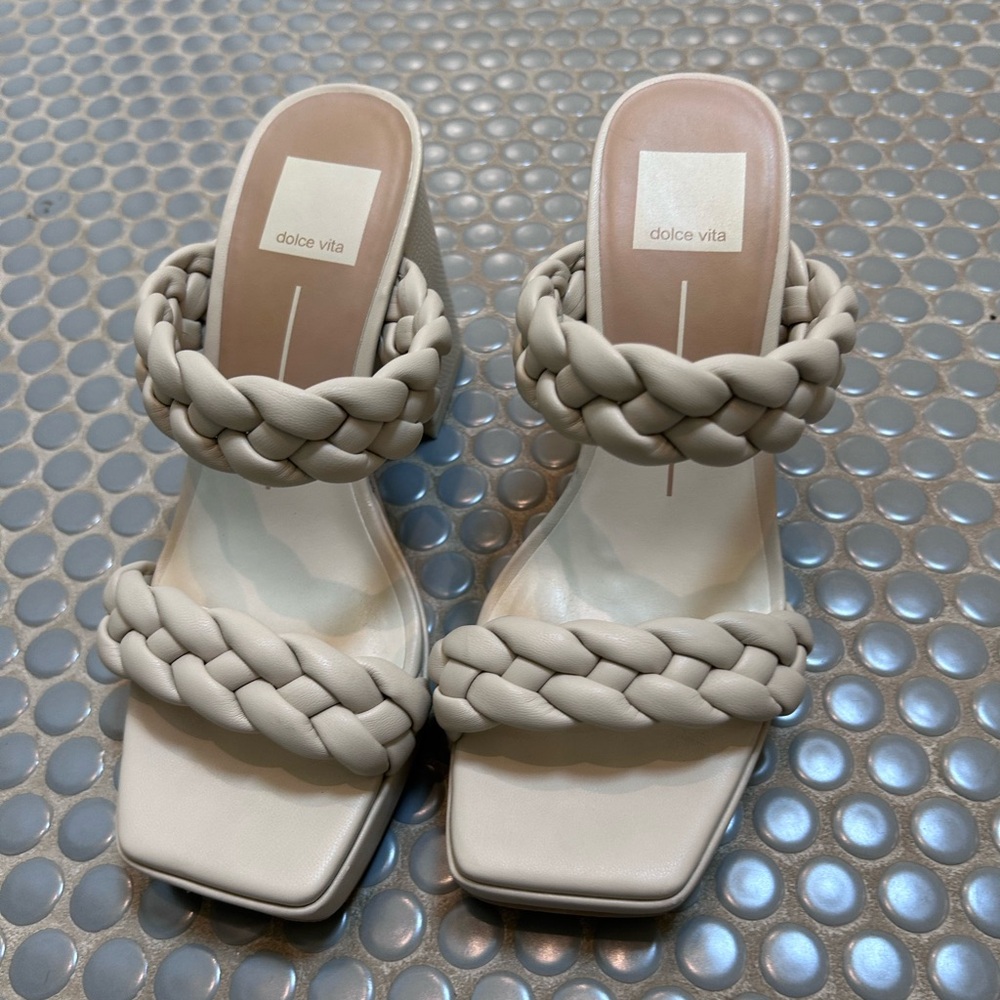 Dolce Vita Cream Heels with Braided Detail